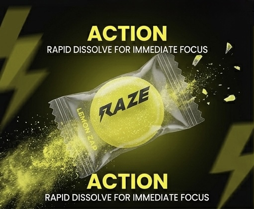 RAZE candy rapid dissolve action shot