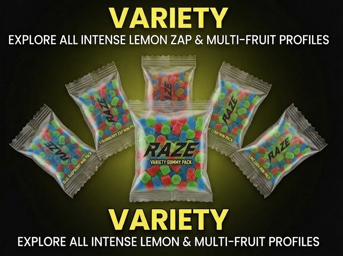 RAZE flavor variety — Lemon Zap and multi-fruit
